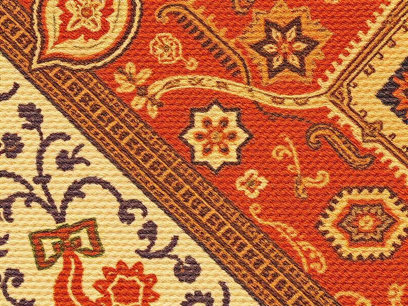 Hand-knotted Indian wool rug with a traditional border pattern