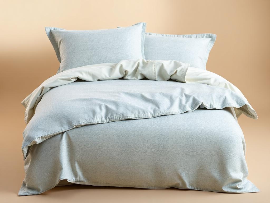 Folded duvet cover with jacquard weave and matching shams