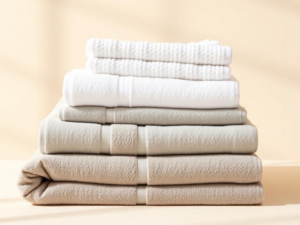 Stack of plush folded cotton terry bath towels