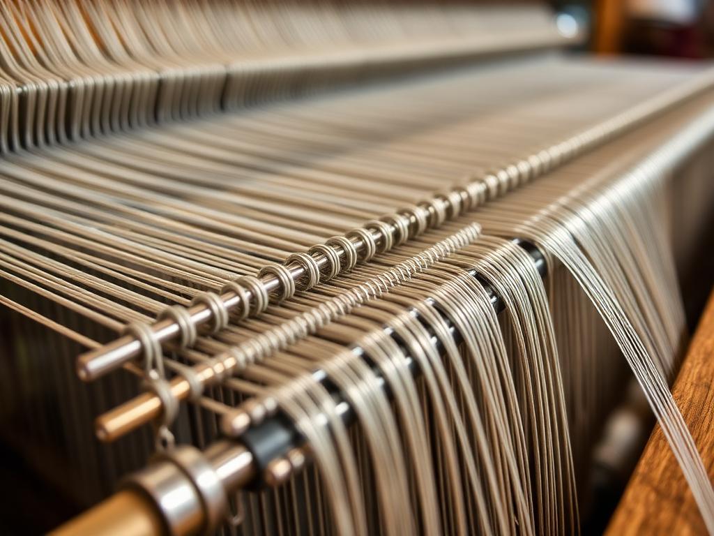 Steel reeds, healds, and drop wires for narrow-fabric weaving